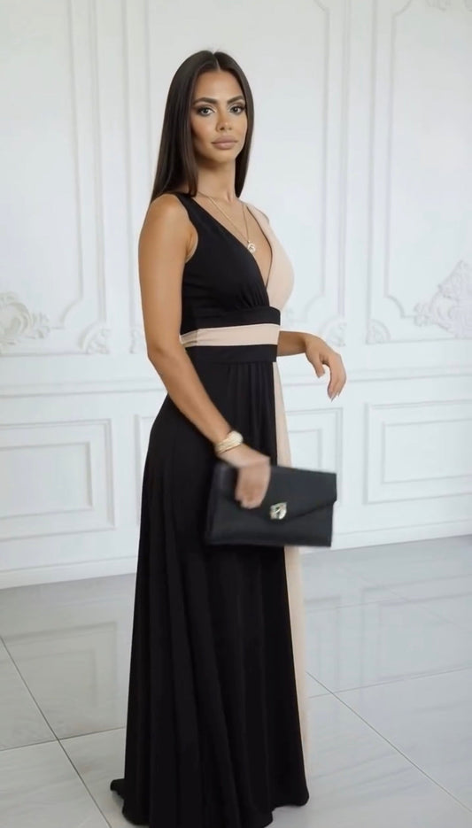 Vestido bicolor largo lateral favorecedor | Martín Essence