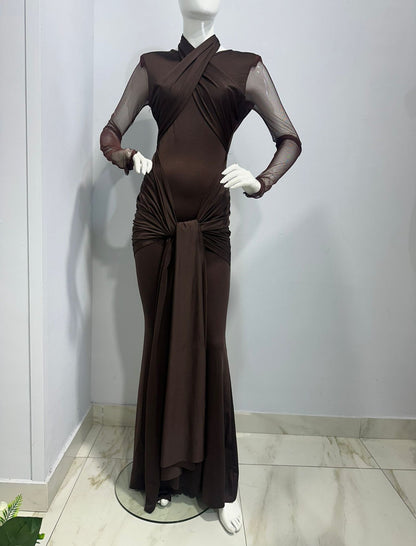Vestido Taylor Largo Mangas Veladas Espalda Descubierta