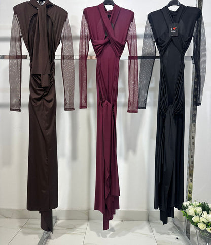 Vestido Taylor Largo Mangas Veladas Espalda Descubierta