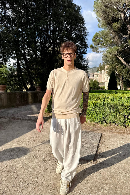 Camiseta Henley Beige