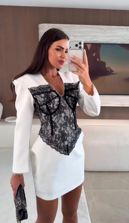 Vestido Kady Midi Corpino Encaje Manga Larga