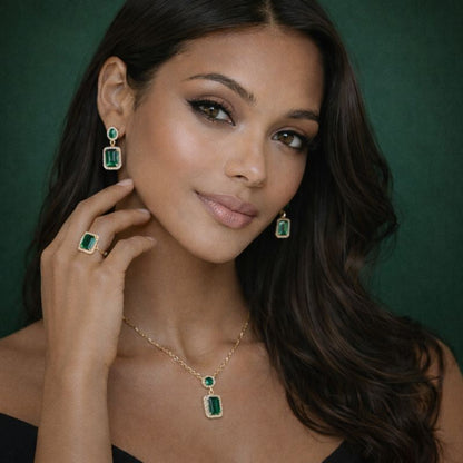 Collar Esmeralda — 🎁Pendientes & Anillo a conjunto de Regalo