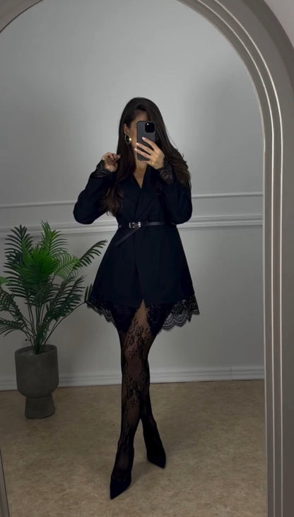Vestido Blazer Merletto Encaje + Medias de Regalo