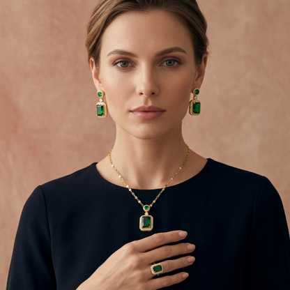 Collar Esmeralda — 🎁Pendientes & Anillo a conjunto de Regalo