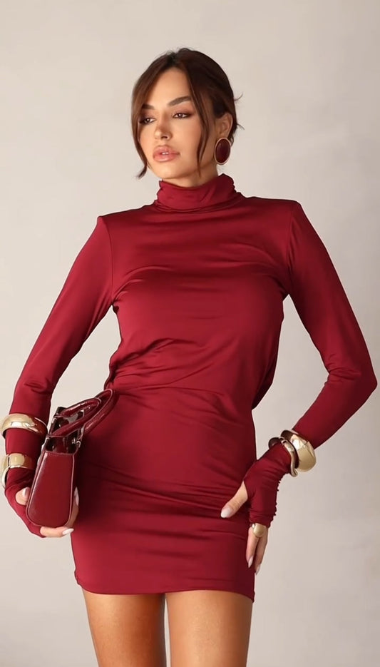 Vestido Ornella Midi Cuello Amplio Mangas Guante
