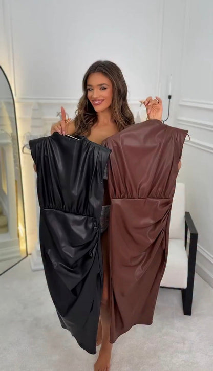 Vestido Emily Ecopiel Sin Mangas 2 Colores