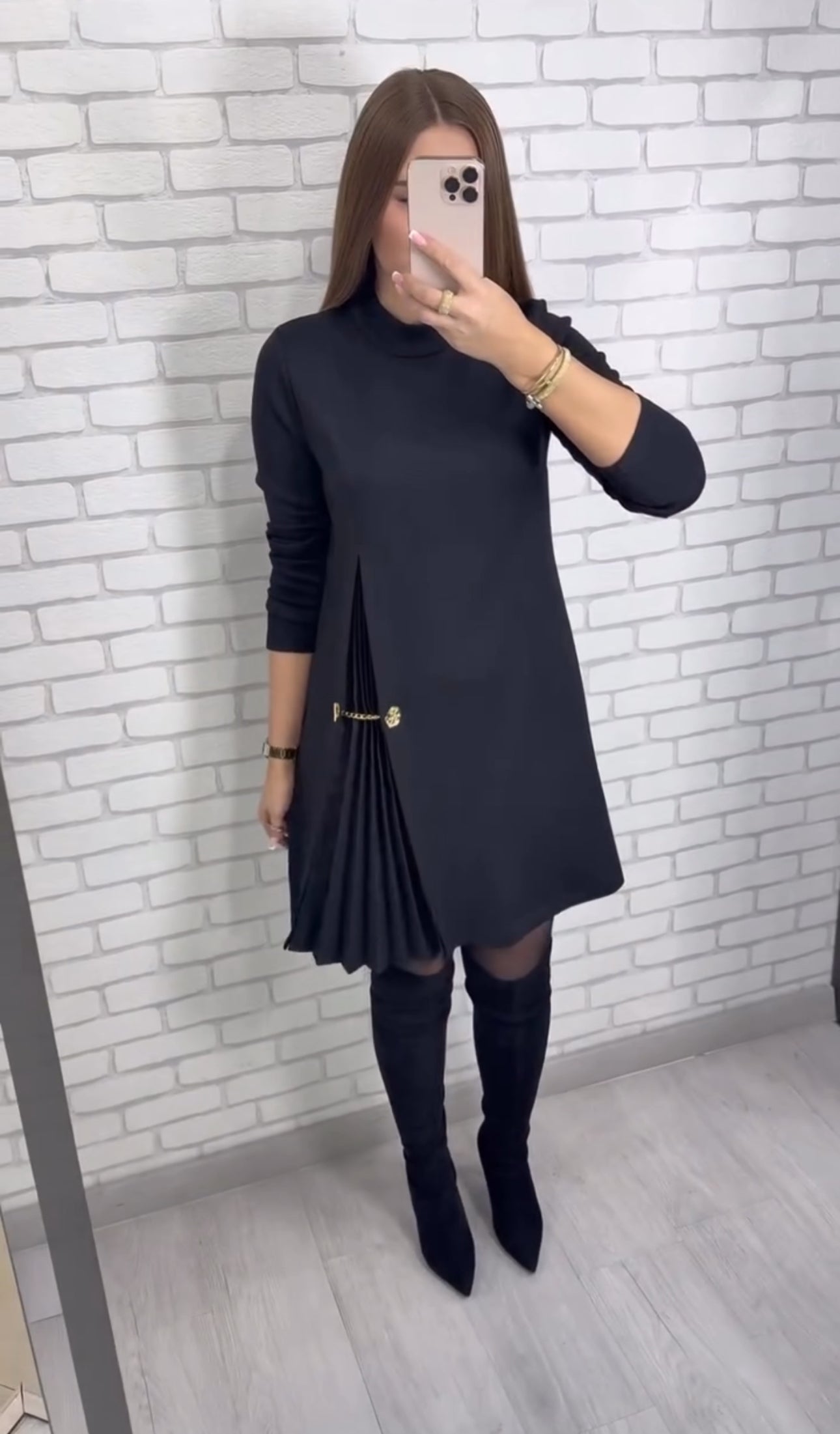 Vestido Lara Manga Larga Cuello Alto 3 Colores
