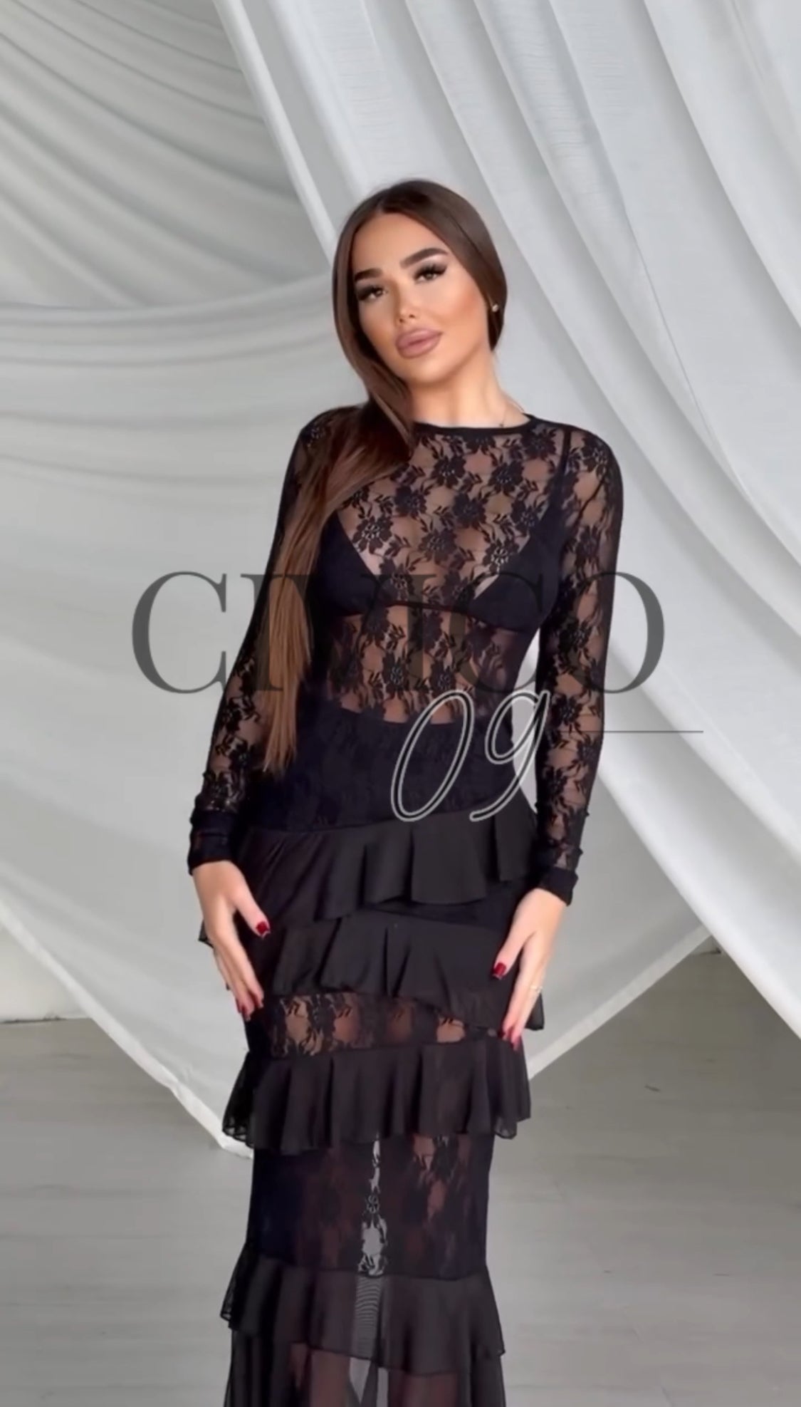 Vestido Irina Largo Encaje Bordado Voile para Boda