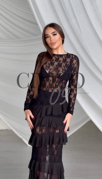 Vestido Irina Largo Encaje Bordado Voile para Boda