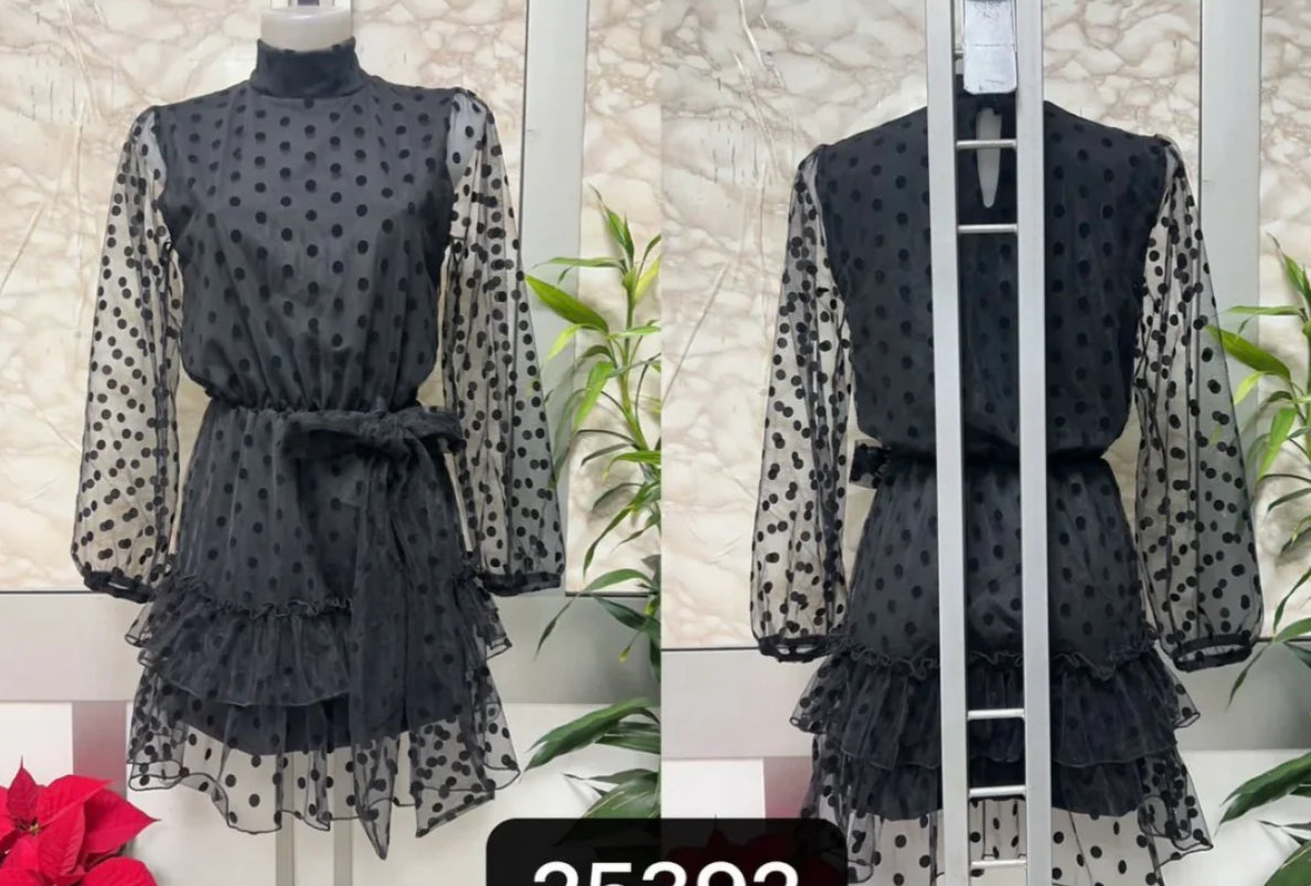Vestido New Style Manga Larga Lunares Elegante