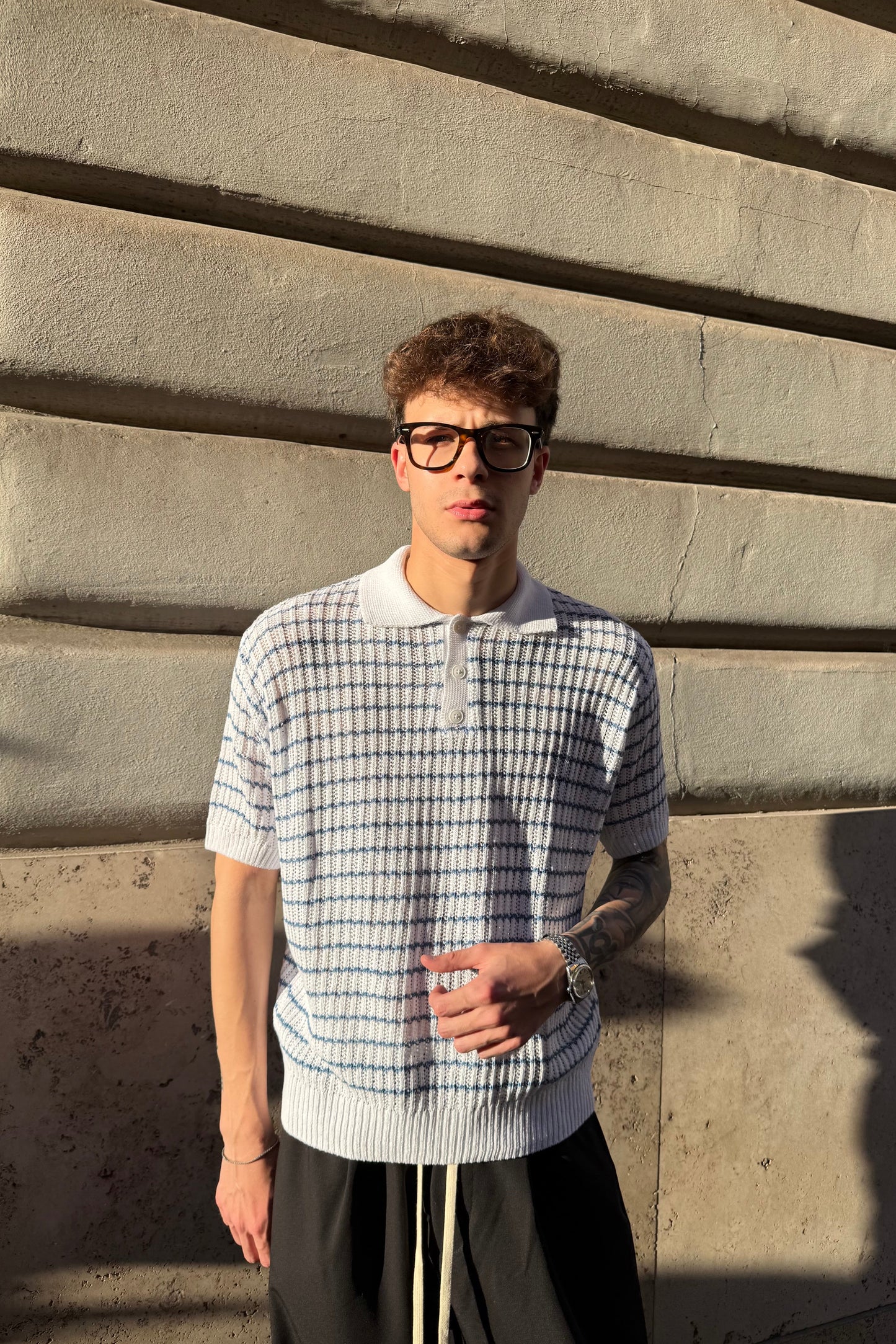 Polo Trenzado Blanco/Celeste