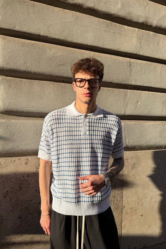 Polo Trenzado Blanco/Celeste