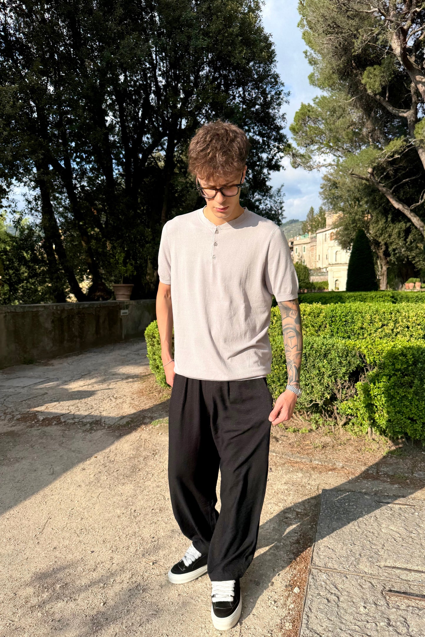 Camiseta Henley Gris