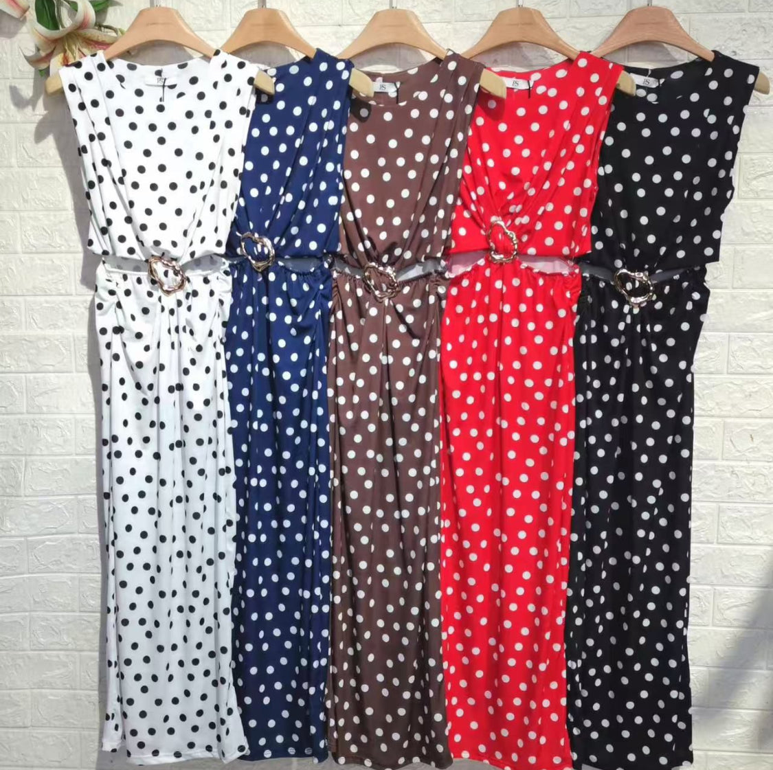 Vestido Poins Largo Lunares Mangas Volantes 5 Colores