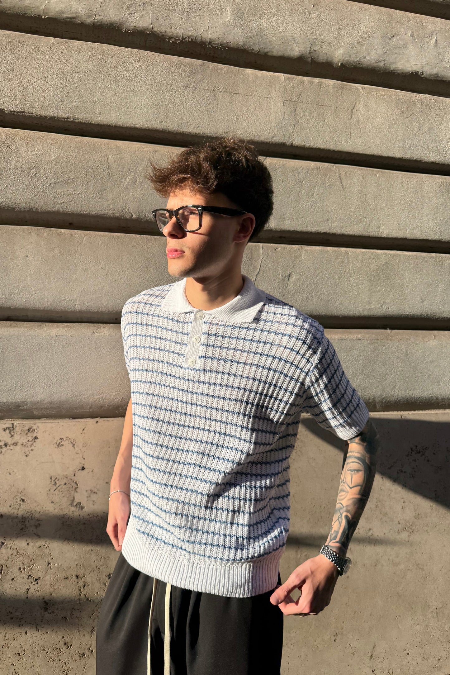 Polo Trenzado Blanco/Celeste