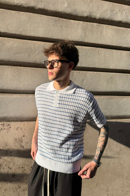 Polo Trenzado Blanco/Celeste