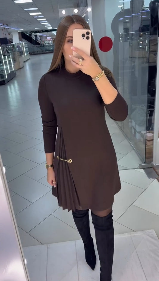 Vestido Lara Manga Larga Cuello Alto 3 Colores