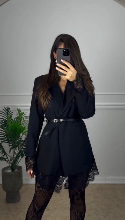 Vestido Blazer Merletto Encaje + Medias de Regalo