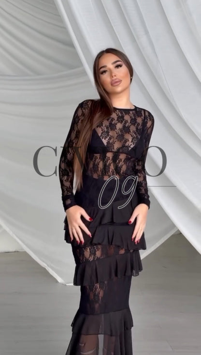 Vestido Irina Largo Encaje Bordado Voile para Boda