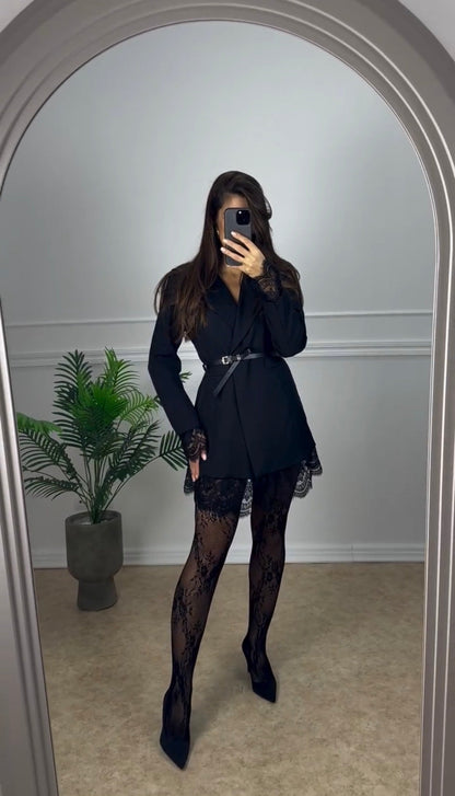 Vestido Blazer Merletto Encaje + Medias de Regalo