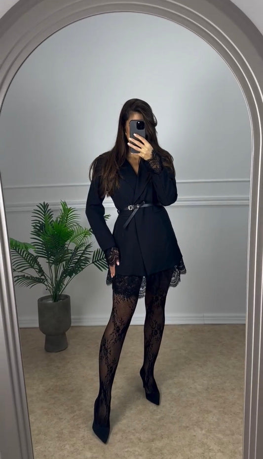 Vestido Blazer Merletto Encaje + Medias de Regalo