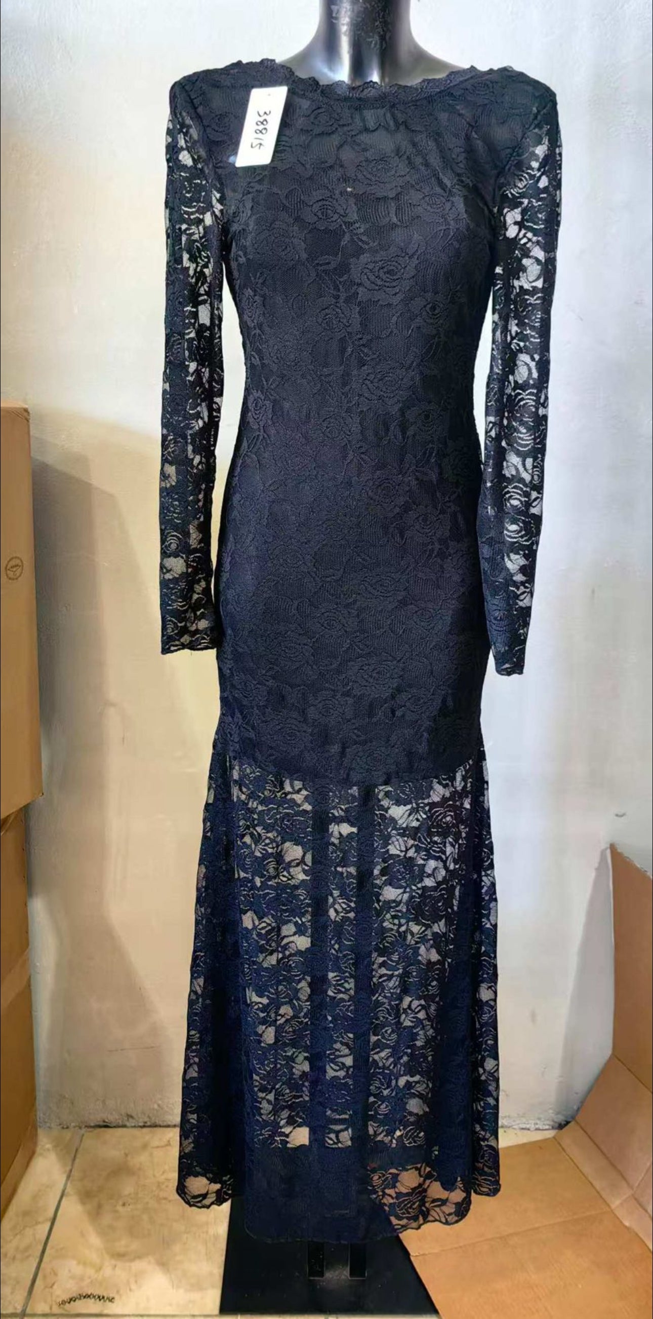 Vestido Louis Largo Manga Encaje para Boda y Gala