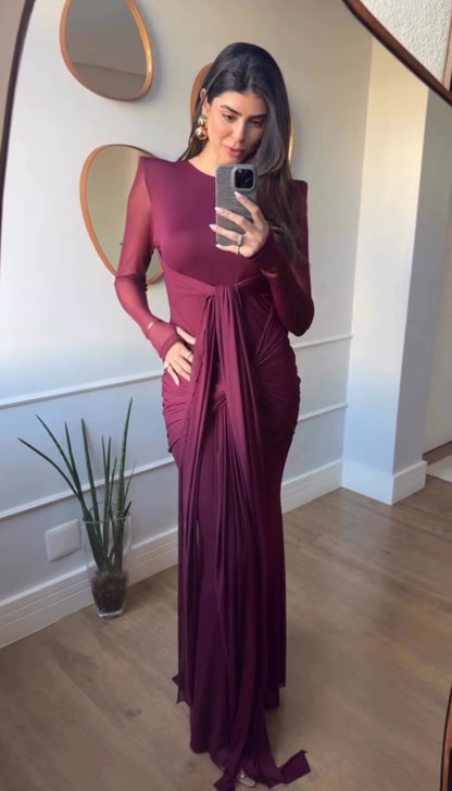 Vestido Taylor Largo Mangas Veladas Espalda Descubierta