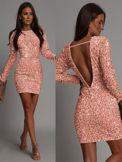 Vestido Perla Lentejuelas Espalda Escotada Negro y Dorado