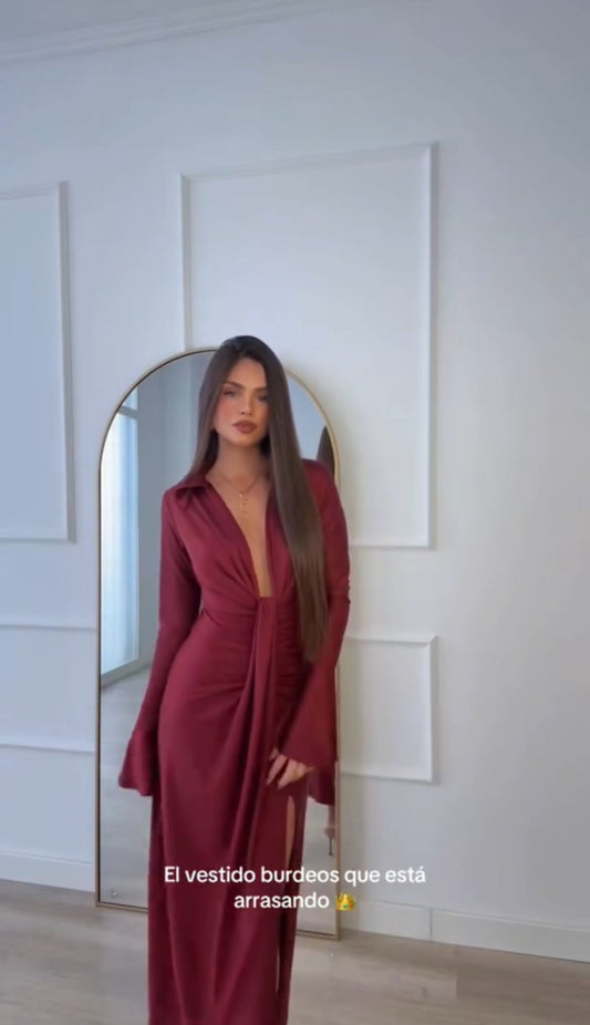 Vestido Patricia Largo Manga Larga Escote en V