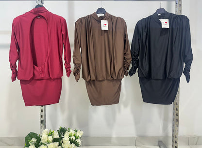 Vestido Ornella Midi Cuello Amplio Mangas Guante