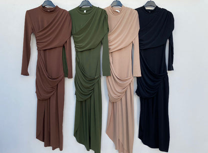Vestido Ludy Asimétrico Manga Larga 4 Colores