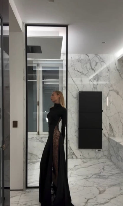 Vestido Black Largo Negro Espalda en Encaje