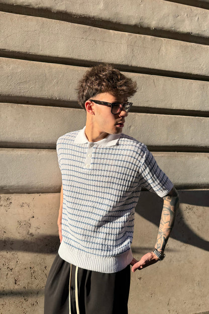 Polo Trenzado Blanco/Celeste