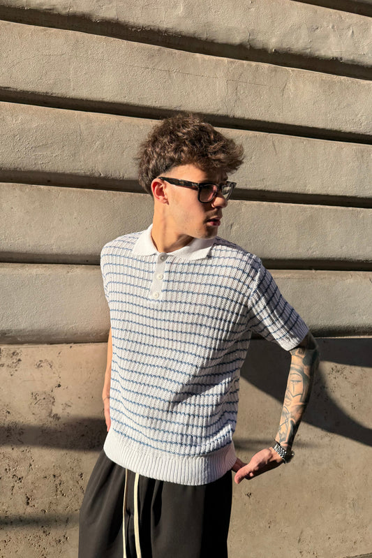 Polo Trenzado Blanco/Celeste