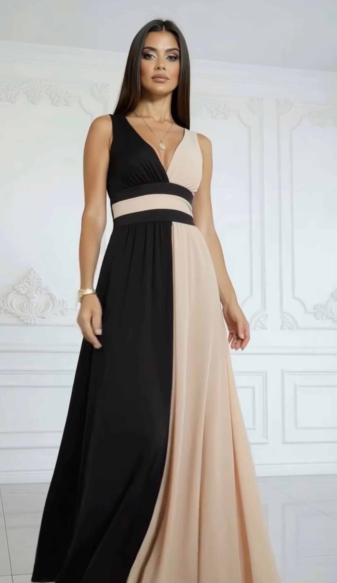 Vestido Virginia Bicolor Largo Favorecedor