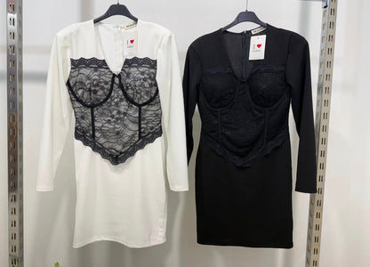 Vestido Kady Midi Corpino Encaje Manga Larga