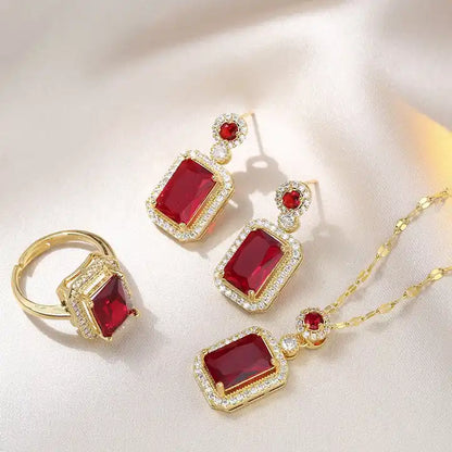 Collar Esmeralda — 🎁Pendientes & Anillo a conjunto de Regalo