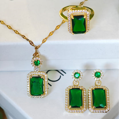 Collar Esmeralda — 🎁Pendientes & Anillo a conjunto de Regalo